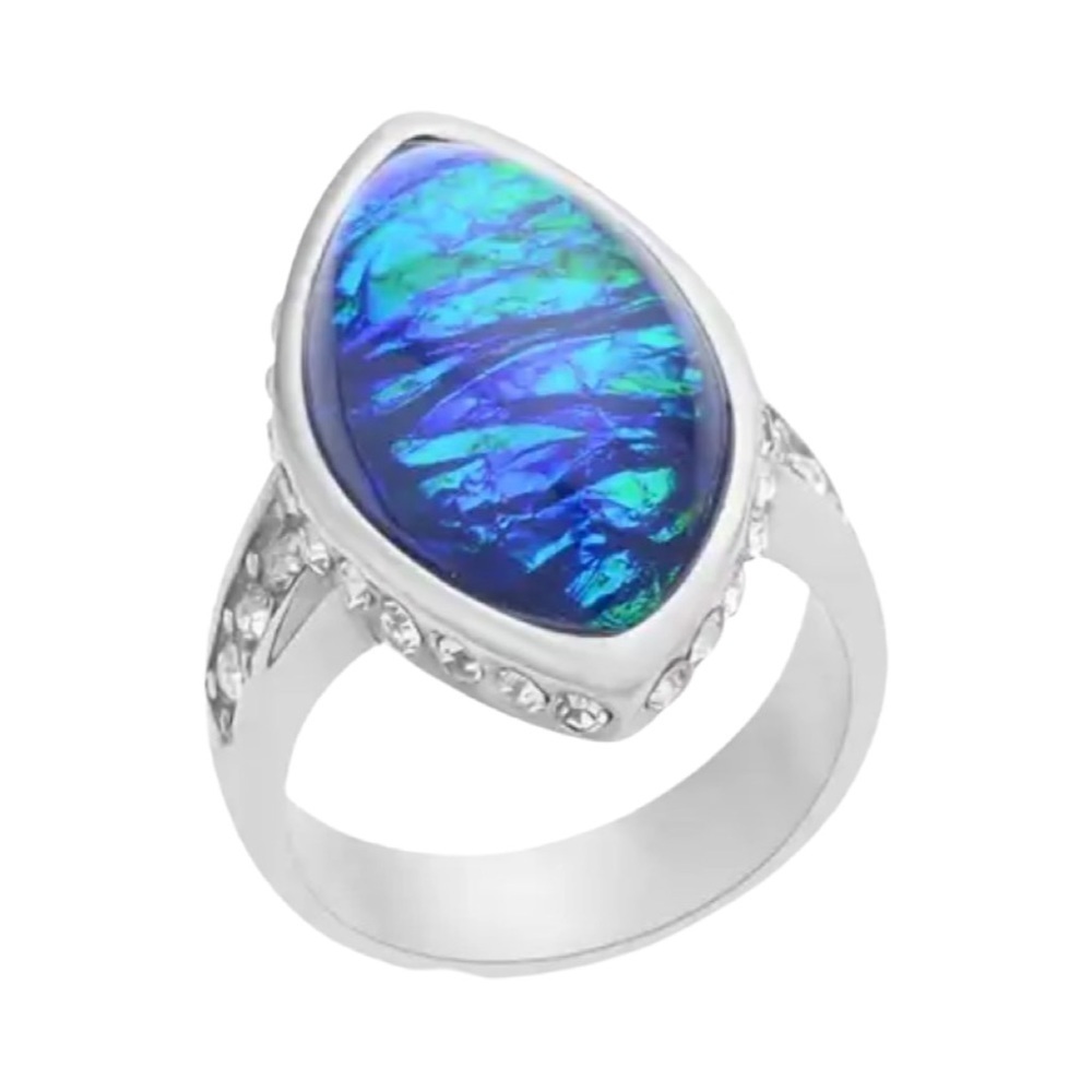 Created Opal & White Austrian Crystal Stainless Steel Ring - 3.00 ctw
